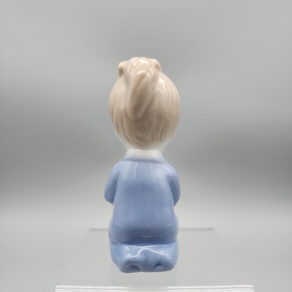 Vintage Praying Little Girl Blue Nightgown Red Bow Japan Porcelain Figurine - Picture 3 of 14